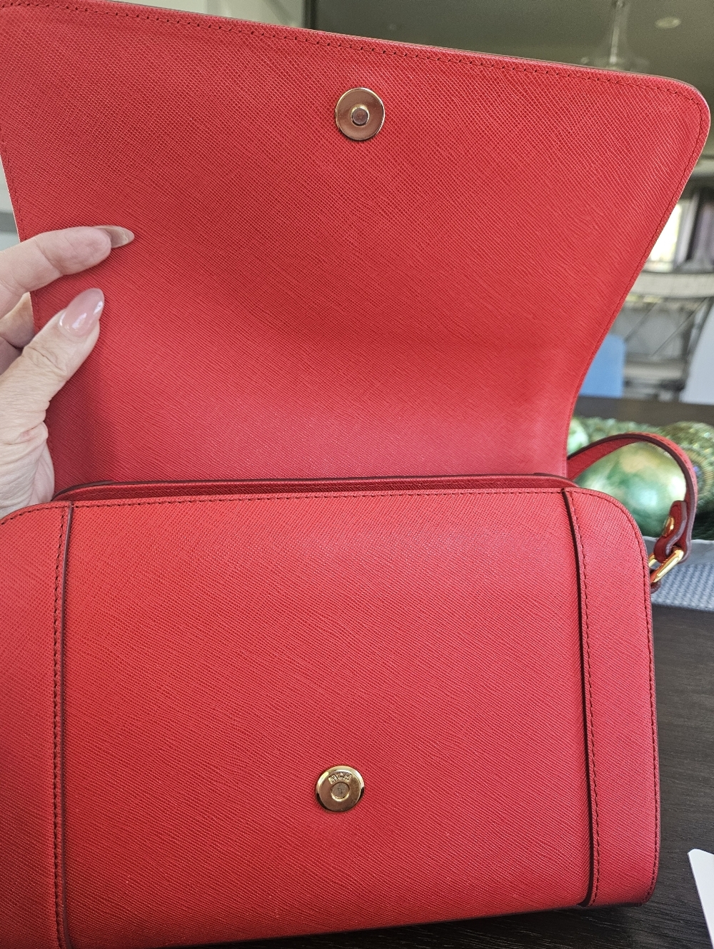 MCM Red Saffiano Leather Shoulder Crossbody Bag - Picture 6 of 10